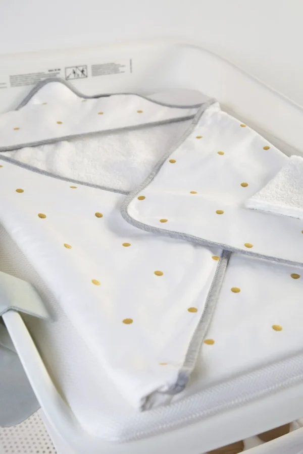 Childhome Baby Badcape + Washandje - 80X80 Cm - Jersey - Gold Dots^ Badcapes