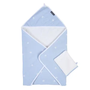 Childhome Baby Badcape + Washandje - 80X80 Cm - Tetra Bloemetjes - Lichtblauw^ Badcapes