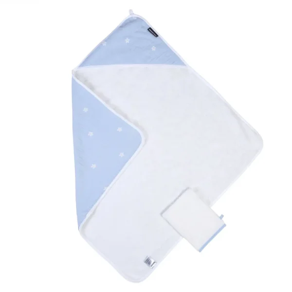 Childhome Baby Badcape + Washandje - 80X80 Cm - Tetra Bloemetjes - Lichtblauw^ Badcapes