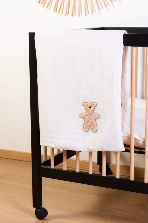 Childhome Babydeken - 80X100 Cm - Jersey Melange Beige / Mousseline Teddy^ Dekens