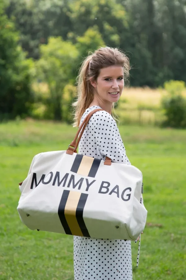 Childhome Mommy Bag ® Verzorgingstas - Ecru Strepen Zwart/Goud^ Mommy Bag ®