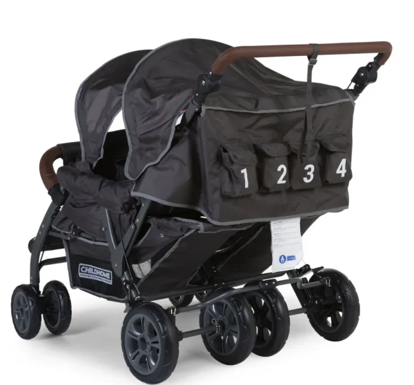 Childhome Quadruple Wandelwagen Met Autobrake + Regenhoes + Zonnekappen - Antraciet^ Meerlingwagens