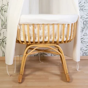 Childhome Rattan Wieg - 90X70X71 Cm + Matras - 77X42X4 Cm - Jersey Hoes Ecru - Schommelpoten^ Wiegen & Bedkant Wiegen