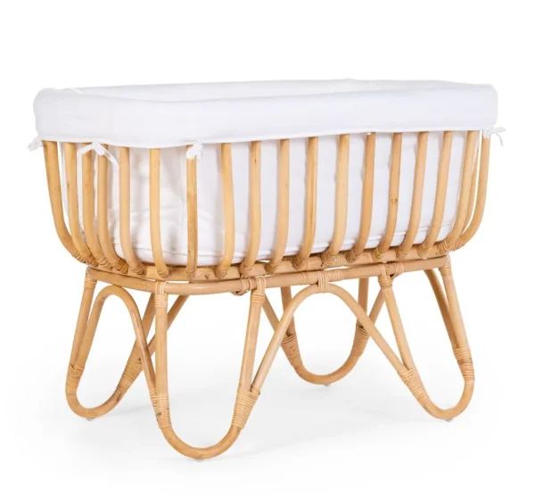 Childhome Rattan Wieg Rechthoekig - 90X50X70 Cm + Jersey Omrander Ecru - Matras - 81X42X5 Cm^ Wiegen & Bedkant Wiegen