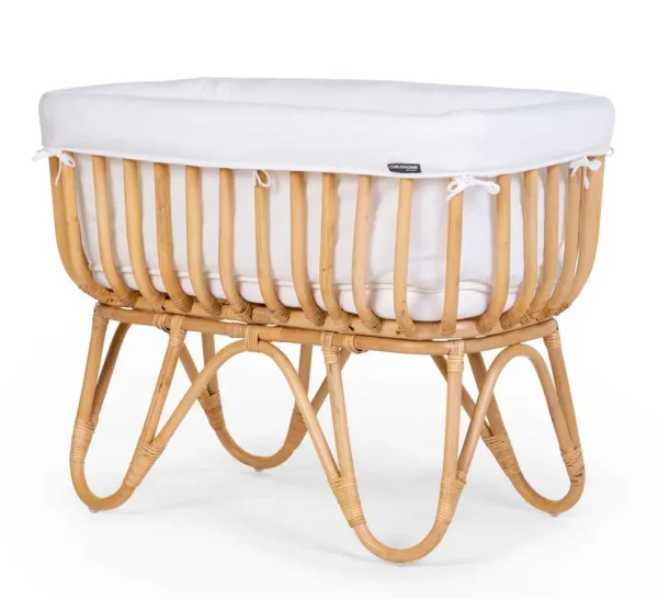 Childhome Rattan Wieg Rechthoekig - 90X50X70 Cm + Jersey Omrander Ecru - Matras - 81X42X5 Cm^ Wiegen & Bedkant Wiegen