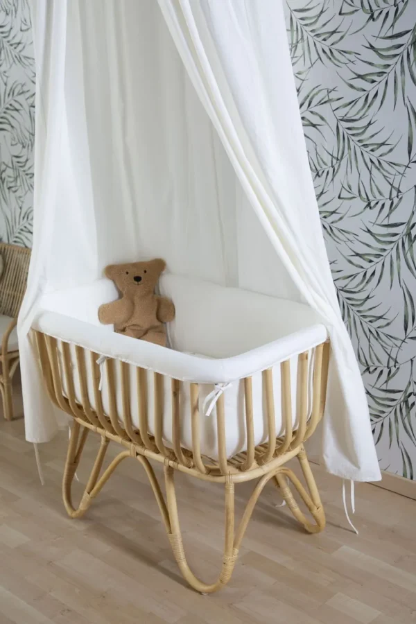 Childhome Rattan Wieg Rechthoekig - 90X50X70 Cm + Jersey Omrander Ecru - Matras - 81X42X5 Cm^ Wiegen & Bedkant Wiegen