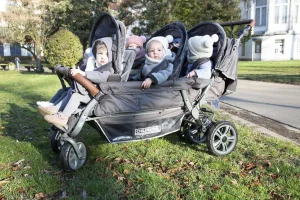 Childhome Sixseater Wandelwagen Met Autobrake + Regenhoes + Zonnekappen - Antraciet^ Meerlingwagens