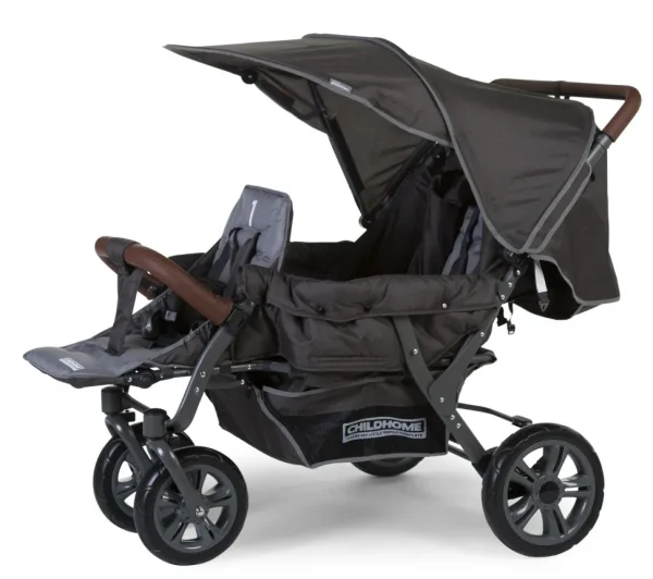 Childhome Triplet Wandelwagen + Regenhoes + Zonnekap - Staal + Tedelon - Antraciet^ Meerlingwagens