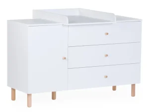 Childhome Wonder White - Commode - 3 Laden + 1 Deur + Verzorgingsunit^ Commodes