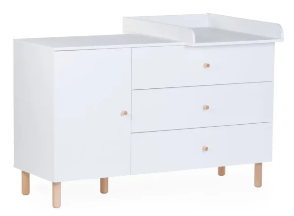 Childhome Wonder White - Commode - 3 Laden + 1 Deur + Verzorgingsunit^ Commodes